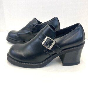 Vintage Chunky Heels Buckle Shoes Loafers Womens 9.5 Goth Punk Grunge Black